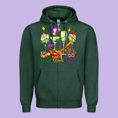 Drink Drank Drunk Mardi Gras Wine Glasses Olivia Zipper Hoodie Designed By Oliviacreatesart