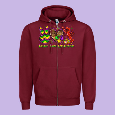 Peace Love Crawfish Olivia Zipper Hoodie Designed By Oliviacreatesart