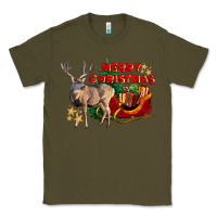Army Green Merry Christmas Deer Classic Tee - LillyAllenDesigns