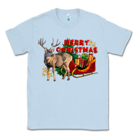 Dusty Blue Merry Christmas Deer Classic Tee - LillyAllenDesigns