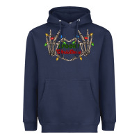 Navy spooky christmas skeleton hands Heavyweight Hoodie - FaDigitalArtStudio