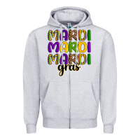 Heather Grey mardi mardi mardi gras Zipper Hoodie - OliviaCreatesArt