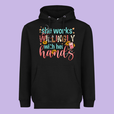 She Works Willingly With Her Hands Heavyweight Hoodie Designed By Fadigitalartstudio