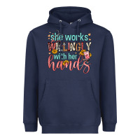 Navy she works willingly with her hands Heavyweight Hoodie - FaDigitalArtStudio