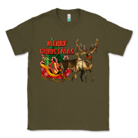 Army Green merry christmas two deers Classic Tee - LillyAllenDesigns