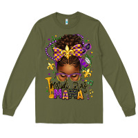 Army Green mardi gras mama afro messy bun Long Sleeve Tee - texasbilliewilder