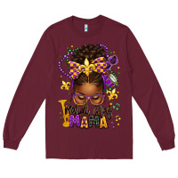 Burgundy mardi gras mama afro messy bun Long Sleeve Tee - texasbilliewilder
