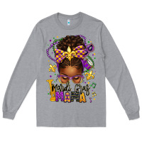 Heather Grey mardi gras mama afro messy bun Long Sleeve Tee - texasbilliewilder
