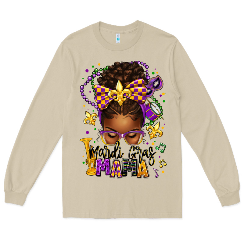Mardi Gras Mama Afro Messy Bun Long Sleeve Tee by texasbilliewilder | Teevron