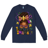Navy mardi gras mama afro messy bun Long Sleeve Tee - texasbilliewilder