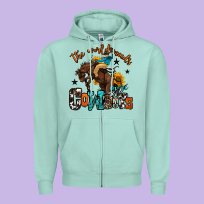 The World Needs More Cowboys Zipper Hoodie Designed By Oliviacreatesart