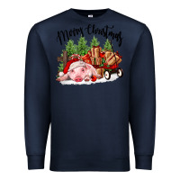 Navy merry christmas pig Premium Sweatshirt - FaDigitalArtStudio