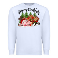 White merry christmas pig Premium Sweatshirt - FaDigitalArtStudio