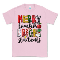 Bubblegum Pink Merry Teacher Bright Students Christmas Classic Tee - LillyAllenDesigns