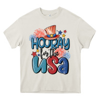 Cream hooray for the usa Heavy Core Tee - MaliasSmallBusiness