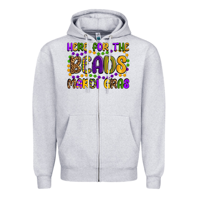 Here For The Beads Mardi Gras Zipper Hoodie by OliviaCreatesArt | Teevron