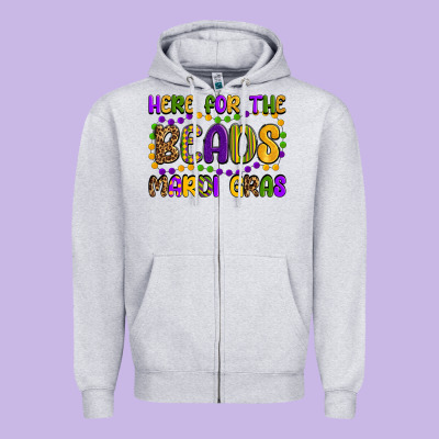 Here For The Beads Mardi Gras Zipper Hoodie Designed By Oliviacreatesart
