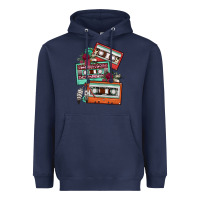Navy cassette floral gemstone Heavyweight Hoodie - FaDigitalArtStudio