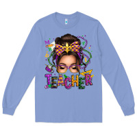 Colony Blue mardi gras teacher caucasian messy bun Long Sleeve Tee - texasbilliewilder