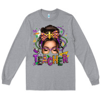 Heather Grey mardi gras teacher caucasian messy bun Long Sleeve Tee - texasbilliewilder