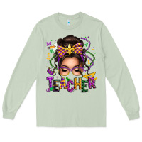 Matcha mardi gras teacher caucasian messy bun Long Sleeve Tee - texasbilliewilder