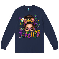 Navy mardi gras teacher caucasian messy bun Long Sleeve Tee - texasbilliewilder