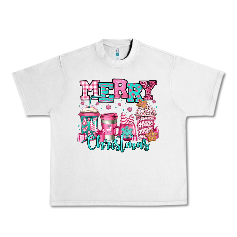 Merry Christmas Pink Coffee Cups Urban Heavy Tee by Jasminsmagicworld | Teevron
