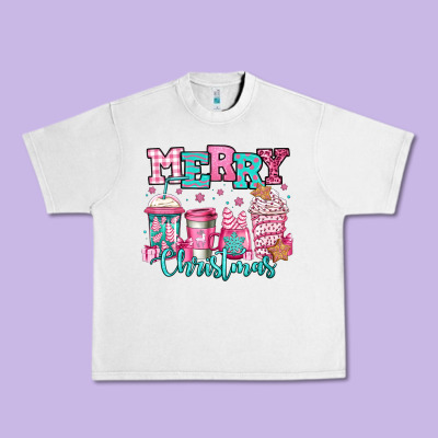 Merry Christmas Pink Coffee Cups Urban Heavy Tee Designed By Jasminsmagicworld