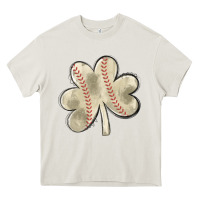 Cream baseball distressed shamrock Heavy Core Tee - MaliasSmallBusiness