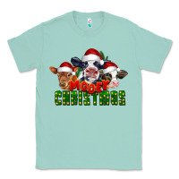 Seafoam Mooey Christmas Cows Classic Tee - LillyAllenDesigns