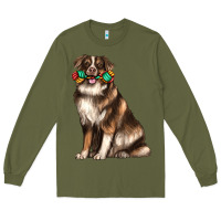 Army Green australian shepherd with rope toy Long Sleeve Tee - texasbilliewilder