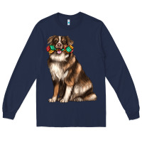 Navy australian shepherd with rope toy Long Sleeve Tee - texasbilliewilder