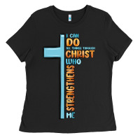 Black i can do all things through christ who strengthens Ladies Tee - MaliasSmallBusiness
