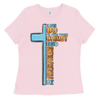 Bubblegum Pink i can do all things through christ who strengthens Ladies Tee - MaliasSmallBusiness