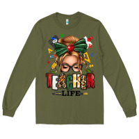 Army Green teacher life blonde caucassian messy bun Long Sleeve Tee - texasbilliewilder