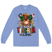 Colony Blue teacher life blonde caucassian messy bun Long Sleeve Tee - texasbilliewilder