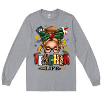 Heather Grey teacher life blonde caucassian messy bun Long Sleeve Tee - texasbilliewilder