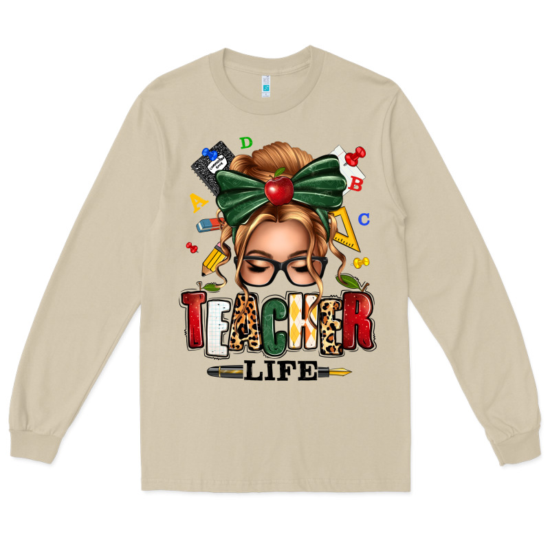Teacher Life Blonde Caucassian Messy Bun Long Sleeve Tee by texasbilliewilder | Teevron