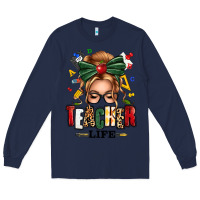 Navy teacher life blonde caucassian messy bun Long Sleeve Tee - texasbilliewilder