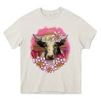 Cream v.d lotus and cow Heavy Core Tee - AdoDesignShop
