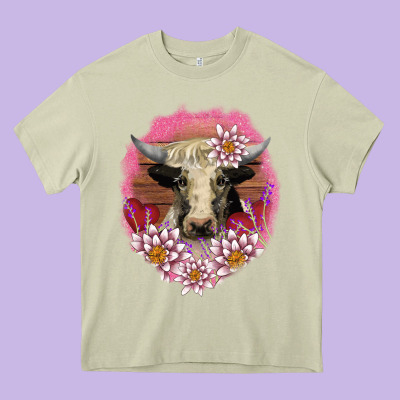 V.d Lotus And Cow Heavy Core Tee Designed By Adodesignshop