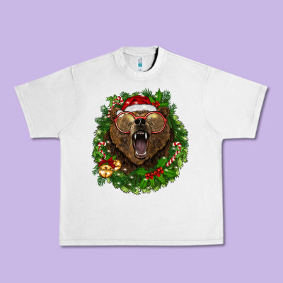 Christmas Bear  Wreath Urban Heavy Tee Designed By Barkaloodesign
