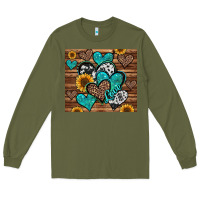 Army Green turquoise sunflower hearts Long Sleeve Tee - Jasminsmagicworld