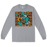 Heather Grey turquoise sunflower hearts Long Sleeve Tee - Jasminsmagicworld