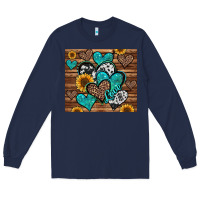 Navy turquoise sunflower hearts Long Sleeve Tee - Jasminsmagicworld