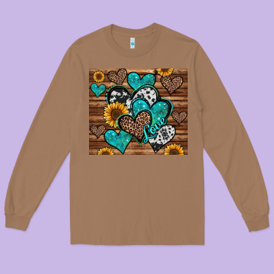 Turquoise Sunflower Hearts Long Sleeve Tee Designed By Jasminsmagicworld