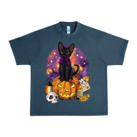 Midnight Navy halloween black cat pumpkin Urban Heavy Tee - BarkalooDesign