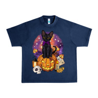 Navy halloween black cat pumpkin Urban Heavy Tee - BarkalooDesign
