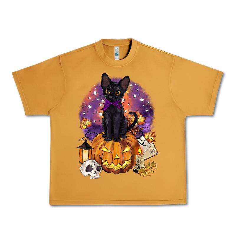 Halloween Black Cat Pumpkin Urban Heavy Tee by BarkalooDesign | Teevron