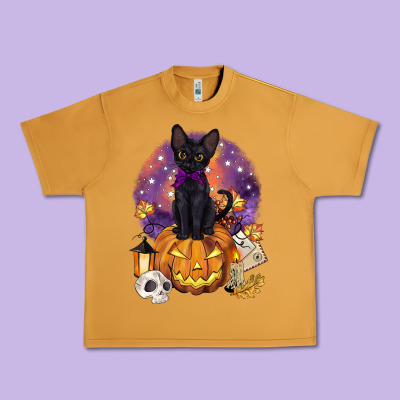 Halloween Black Cat Pumpkin Urban Heavy Tee Designed By Barkaloodesign